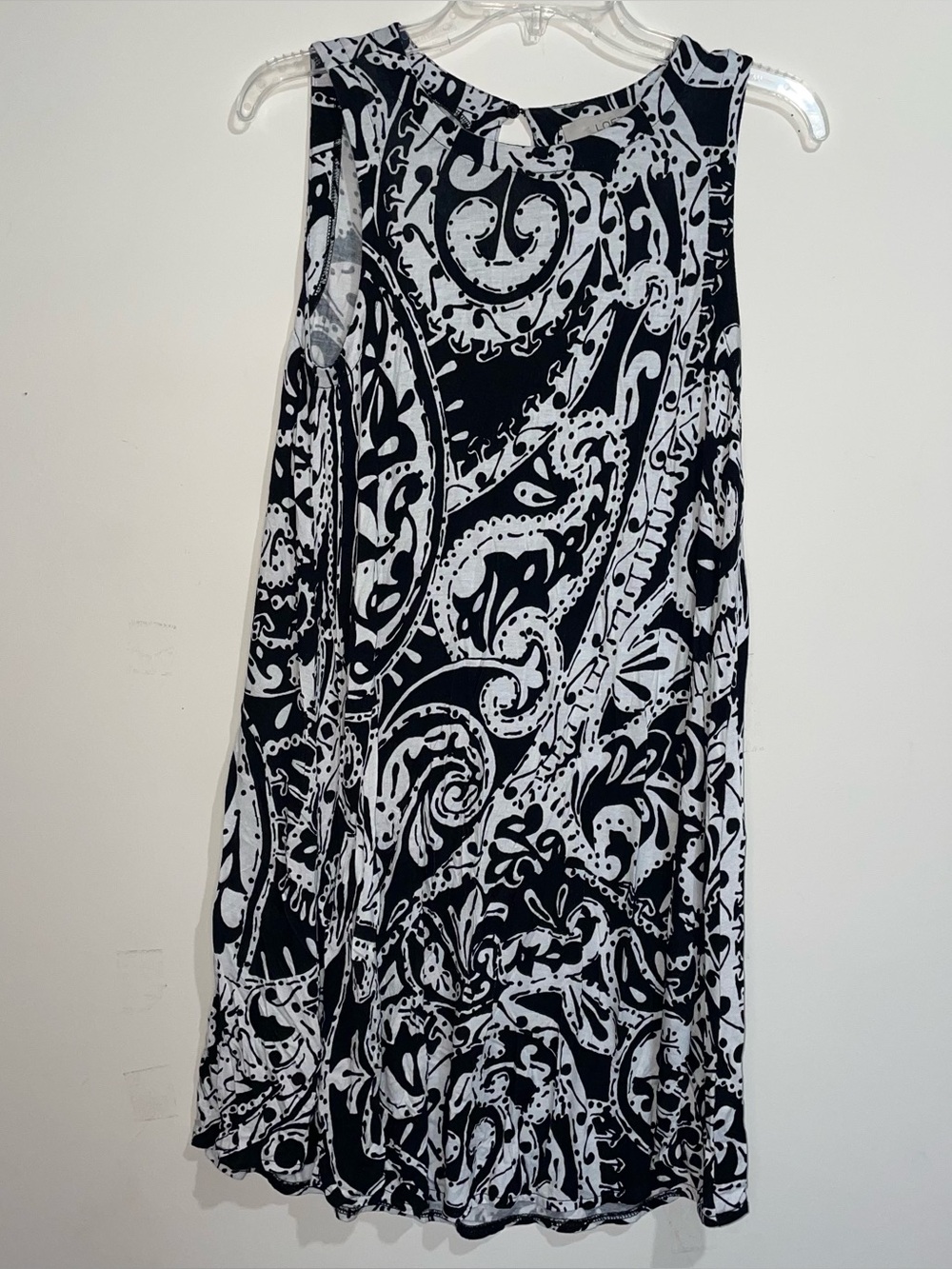 Loft Sleeveless Black And White S Paisley Pattern Single Button Back Dress NWOT